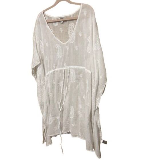 Old Navy Swim Cover-up Tunic Women 2X White Semi-sheer Paisley Print Boho Beachy - Picture 2 of 7